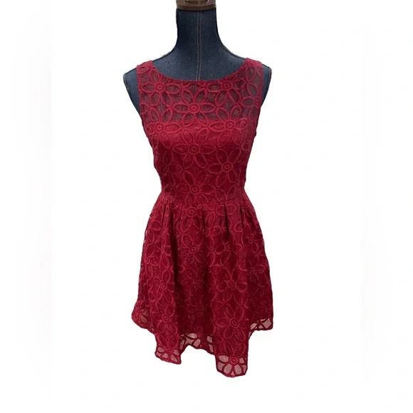 chinese dress ladies Disco Damage Lace Mini Dress Red main image 1